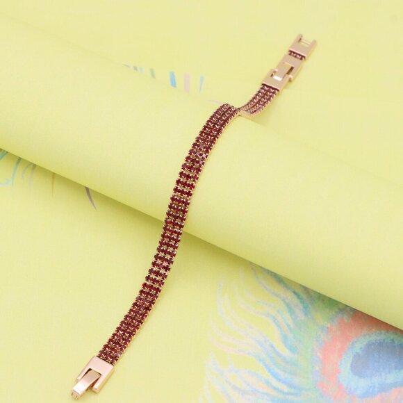 "Elegant Rose Gold Bracelet with Ruby Red Stones, XPBL1021 - Picture 10 of 11